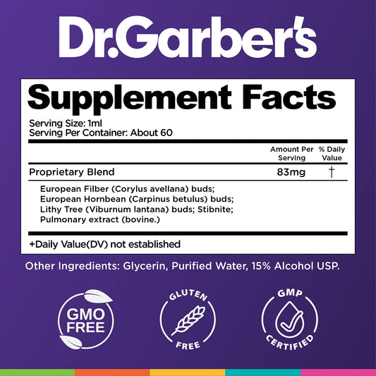 DR.GARBER'S Lung Health bottle back with dosage guidance for safe use.