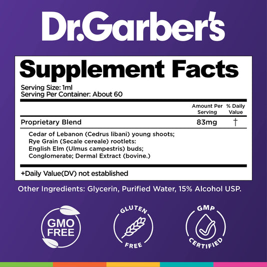 DR.GARBER'S drops with dosing cap show precise daily dosing for nourishment.