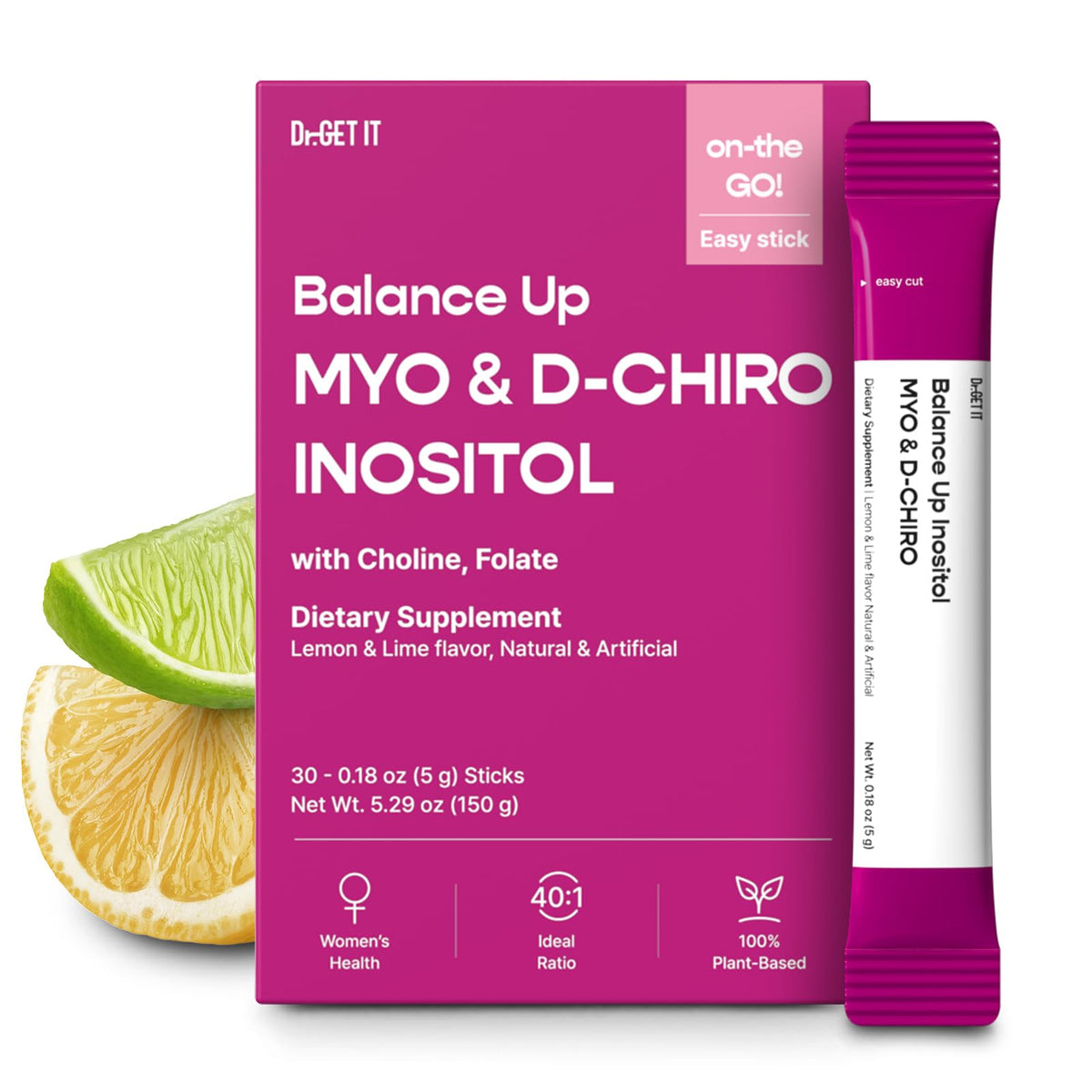 Dr.GET IT Balance Up bottle front view highlighting lemon-lime flavor for daily balance