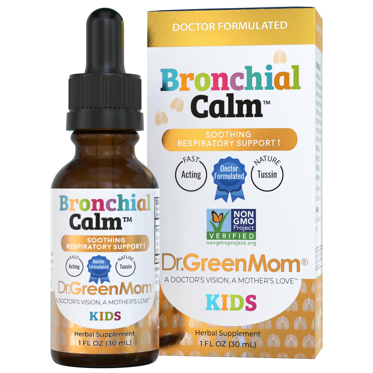 Dr. Green Mom Bronchial Calm Kids bottle for gentle plant-based respiratory support