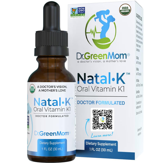 The Dr. Green Mom Natal K bottle with dropper enables newborn dosing.