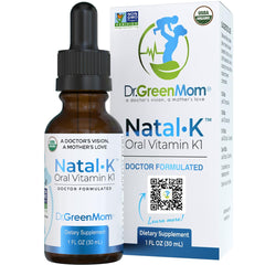 The Dr. Green Mom Natal K bottle with dropper enables newborn dosing.