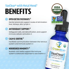 Dr. Green Mom VaxClear liquid drops designed for children.