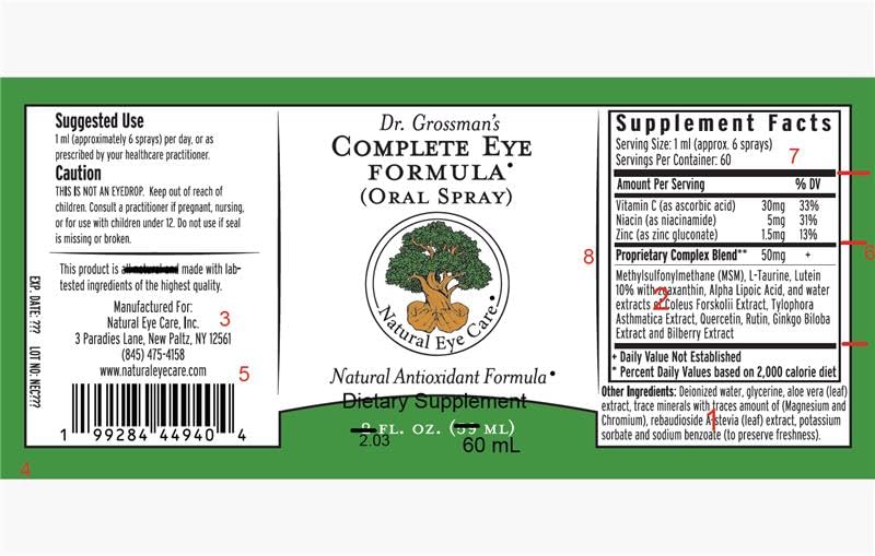 Dr. Grossman’s Complete Eye Formula contains alpha lipoic acid as an antioxidant.