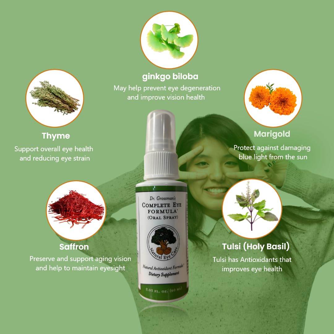 Dr. Grossman’s Complete Eye Formula with ginkgo biloba for circulation to the eyes.
