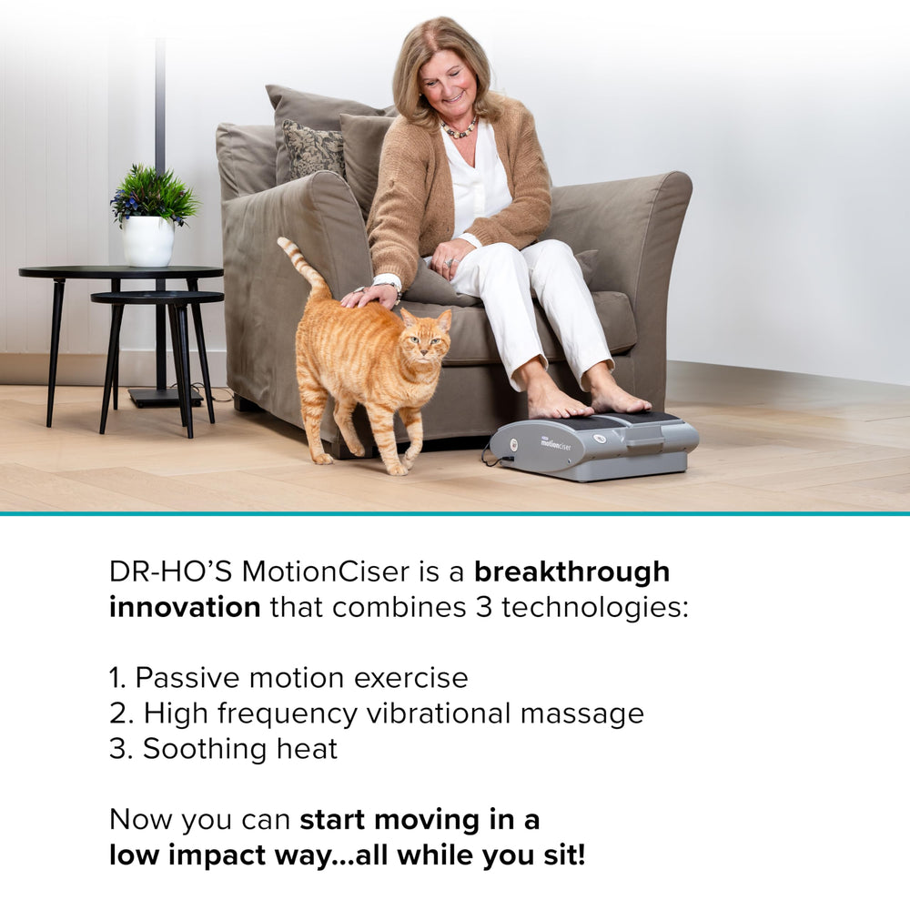 Dr Ho's MotionCiser remote control in use enables easy operation for relaxing on the couch.
