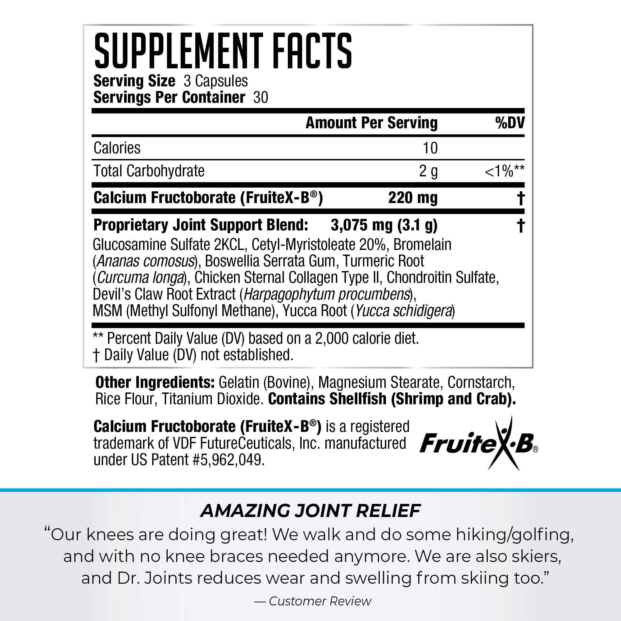 Dr. Joints Advanced FruiteX-B ingredient highlight for potential comfort.