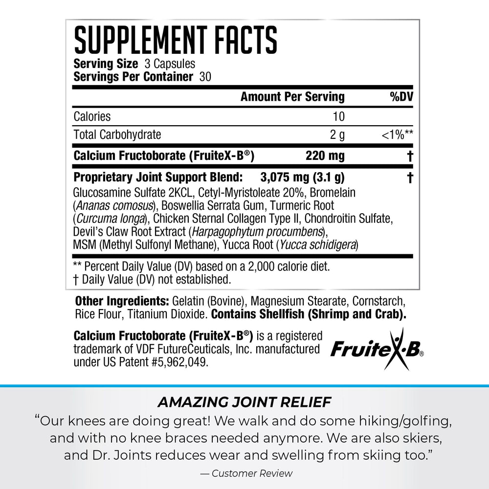 Dr. Joints Advanced FruiteX-B ingredient highlight for potential comfort.