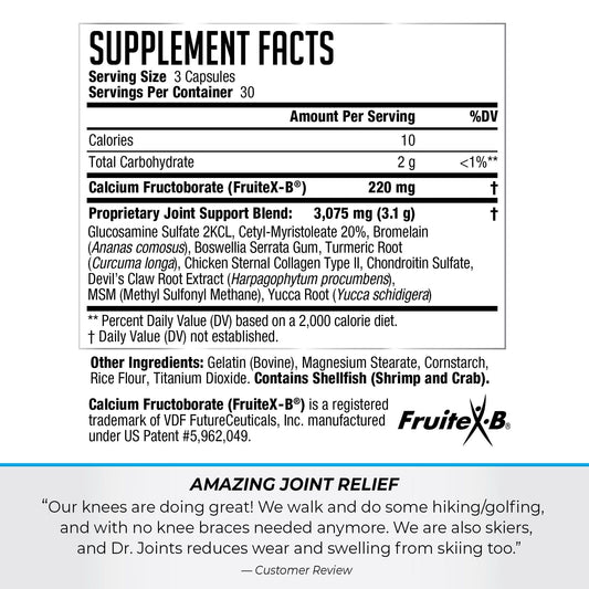 Dr. Joints Advanced FruiteX-B ingredient highlight for potential comfort.