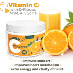Nutrition label on Dr. Keith's Own Super C bottle highlighting ingredients.
