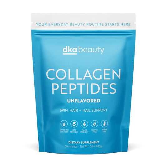 Dr. Kellyann unflavored collagen powder jar on counter for easy daily wellness support