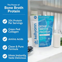 Served vanilla bone broth protein beverage in a glass