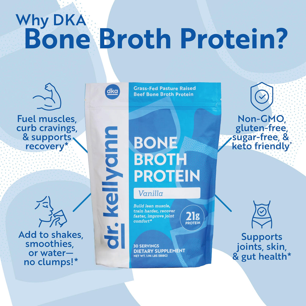 Measuring spoon with Dr. Kellyann Vanilla Bone Broth Protein