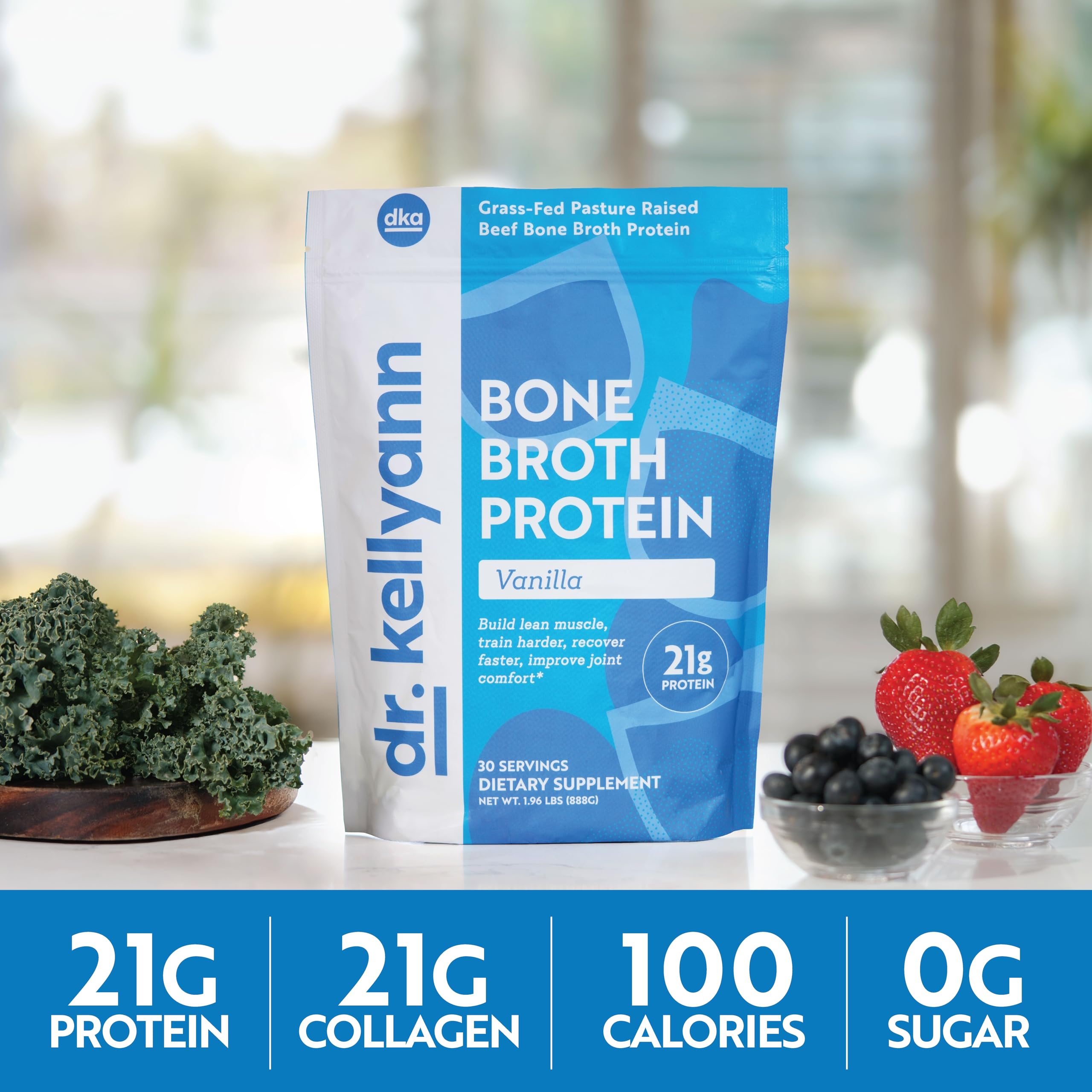 Product packaging for Dr. Kellyann Vanilla Bone Broth Protein Powder