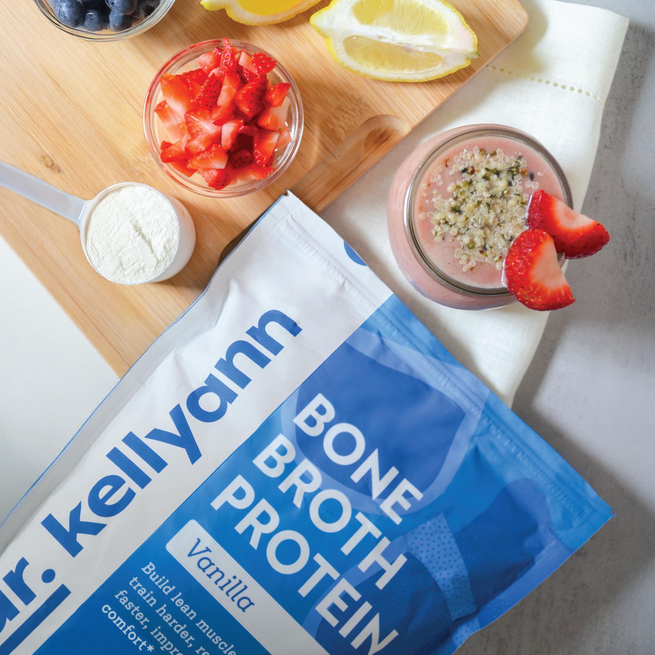 Refreshing smoothie using Dr. Kellyann Vanilla Bone Broth Protein