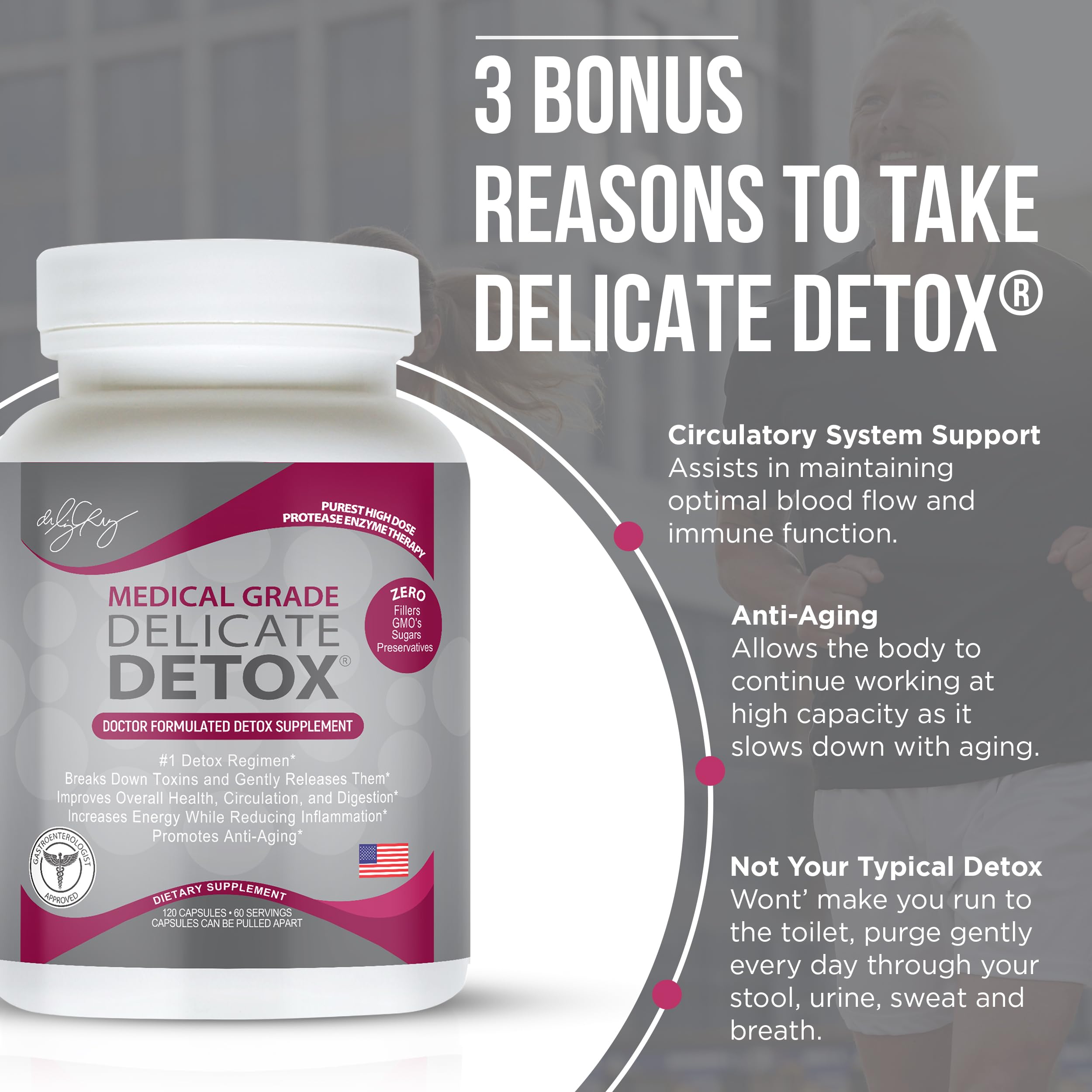 Dr. Liz Cruz Delicate Detox label detailing non-GMO and purity