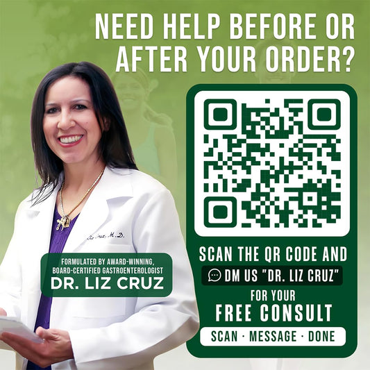 Capsules close-up of Dr. Liz Cruz Gastro Greens highlight easy-to-swallow daily nutrition.