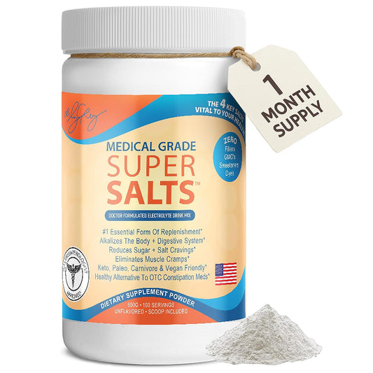 Dr. Liz Cruz Super Salts bottle front ideal for on-the-go hydration.