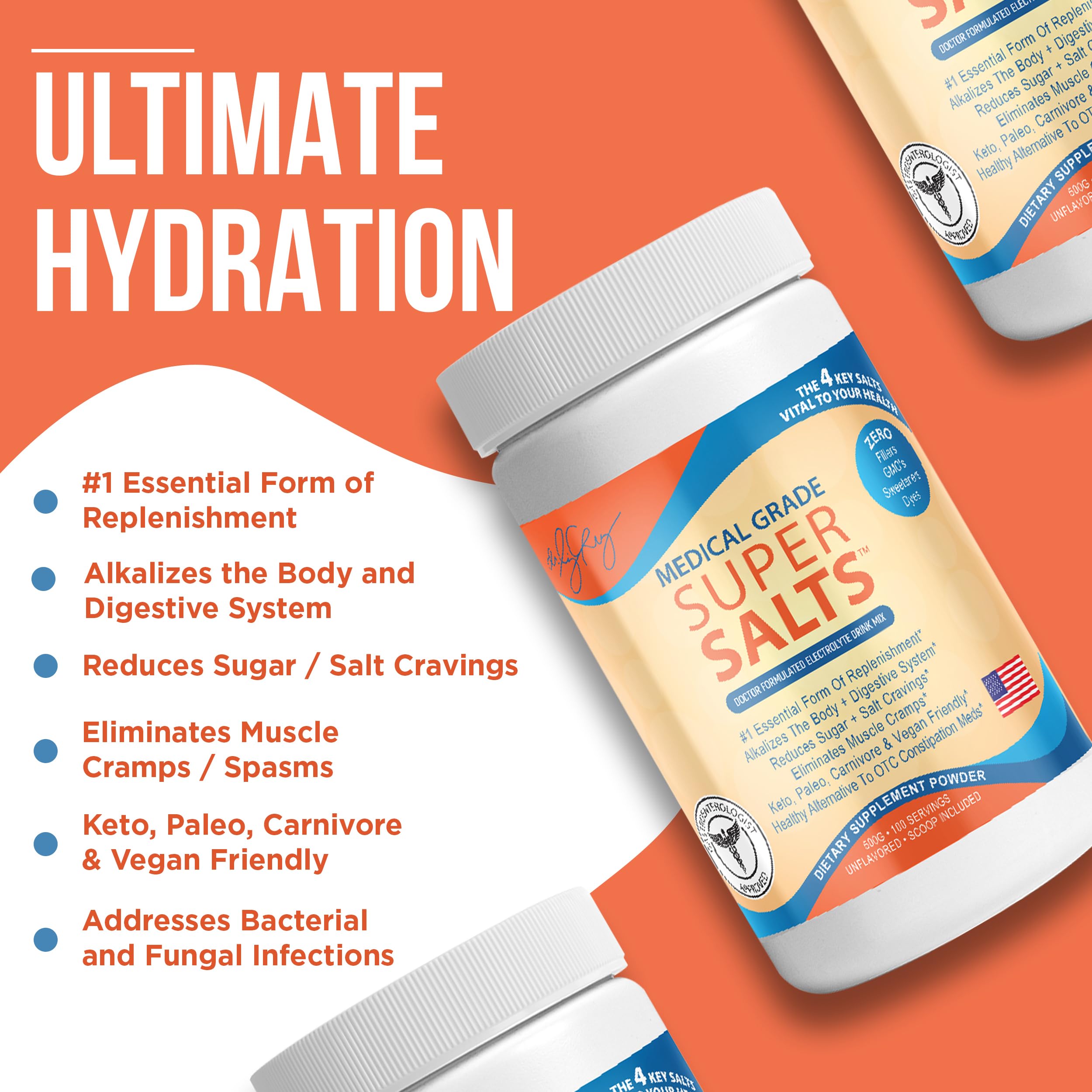 Dr. Liz Cruz Super Salts tub label with no sugar formula.