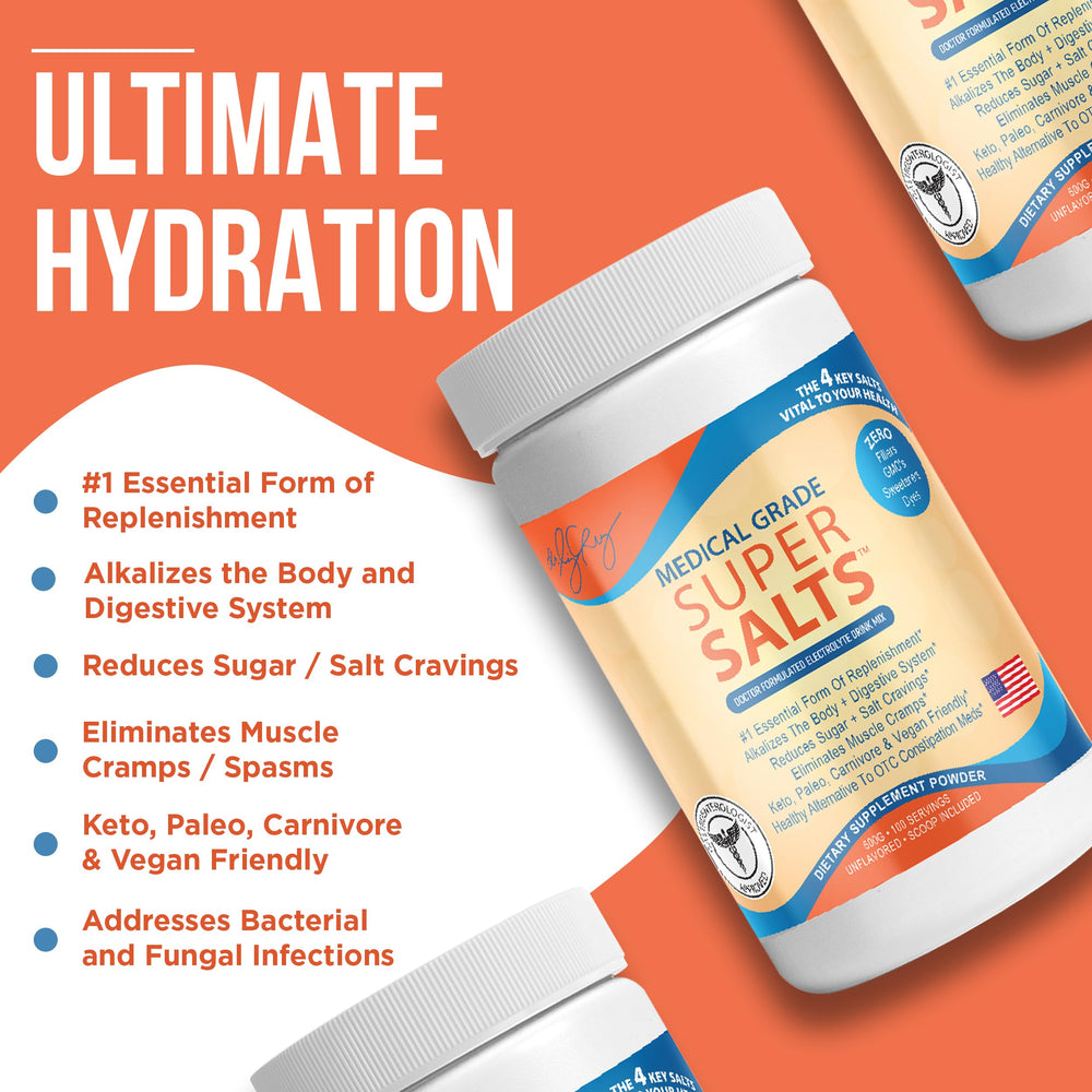 Dr. Liz Cruz Super Salts tub label with no sugar formula.