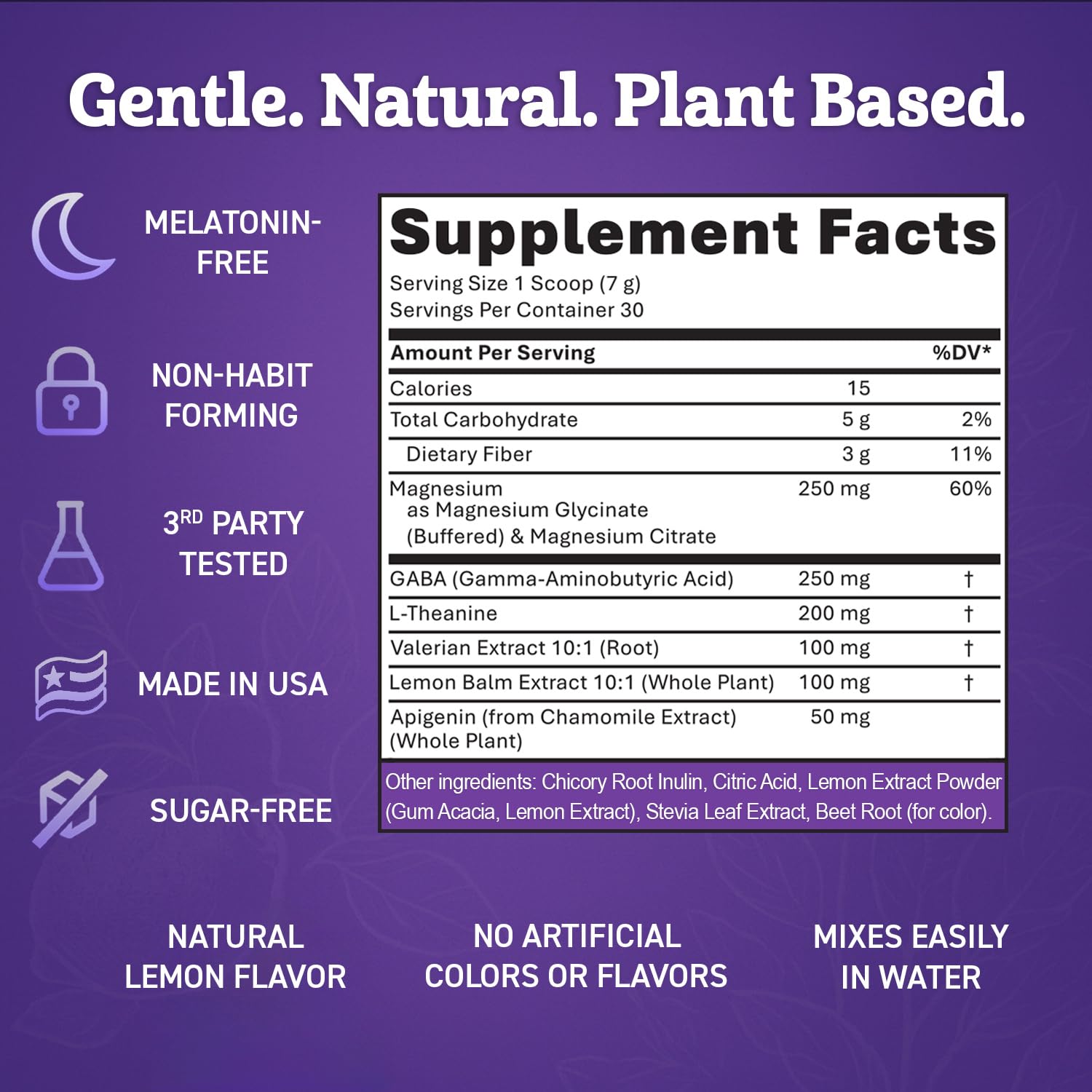 Dr Matthew ingredients GABA and Lemon Balm highlight stress relief.