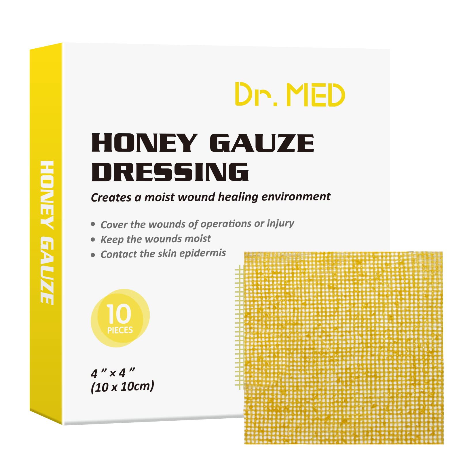 Dr. Med Honey Gauze Dressing 4x4 inch box for convenient wound care.