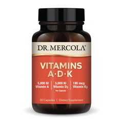 Dr. Mercola ADK bottle showing vitamins A, D3, and K2 for daily immune support