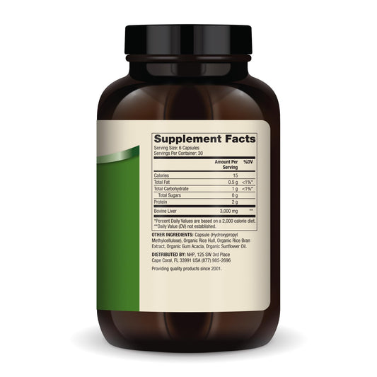 Close-up of Dr. Mercola beef liver capsules offering easy nutrient support
