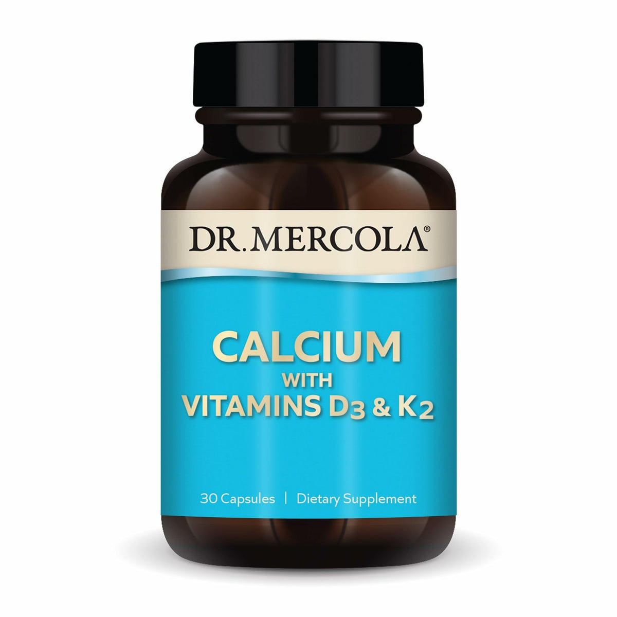 Dr. Mercola Calcium with D3 & K2 bottle shows egg-shell calcium for bone support
