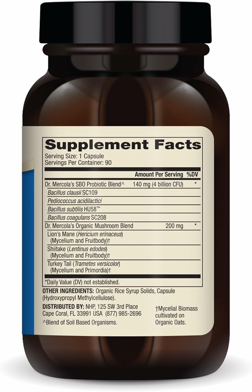 Dr. Mercola Complete Probiotics SBO capsules close-up highlighting 4 billion CFU