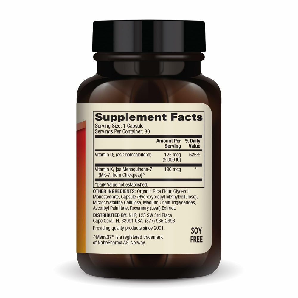 Capsules close-up showing high-potency D3 and K2 for wellness.