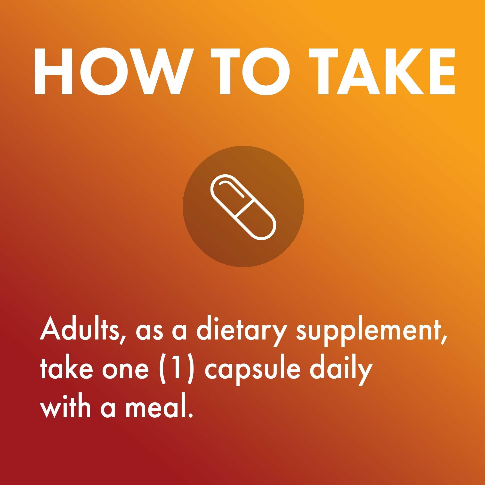 Daily dosage capsule illustration suggesting simple once-daily routine.