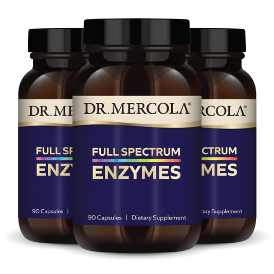 Dr Mercola Full Spectrum Enzymes bottle front for daily digestion support