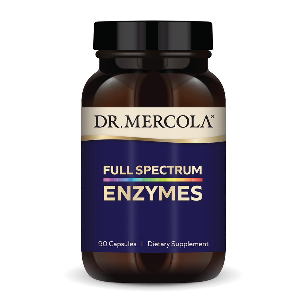 Dr. Mercola Full Spectrum Enzymes bottle ready for daily digestive support.