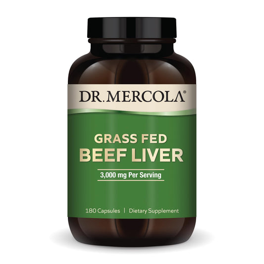 Dr. Mercola Grass-Fed Beef Liver bottle for convenient daily supplementation