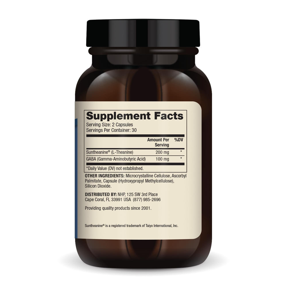 Capsules of Dr. Mercola L-Theanine Plus GABA ready for use