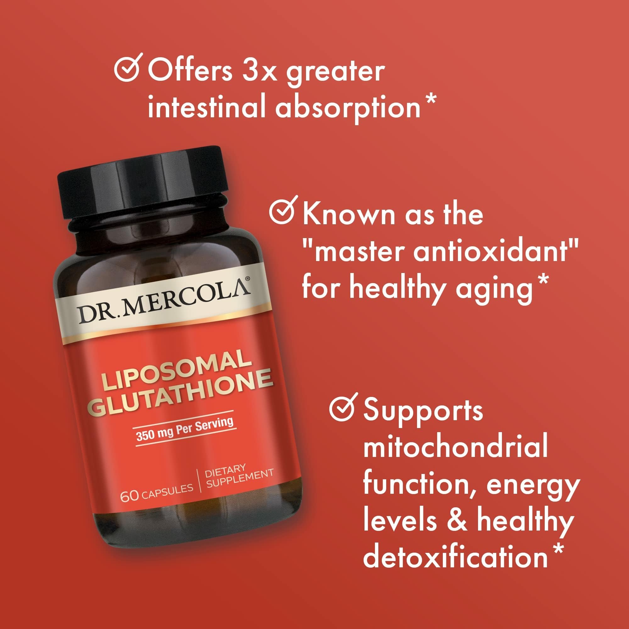 Back label of Dr. Mercola Liposomal Glutathione with allergen-free claim visible