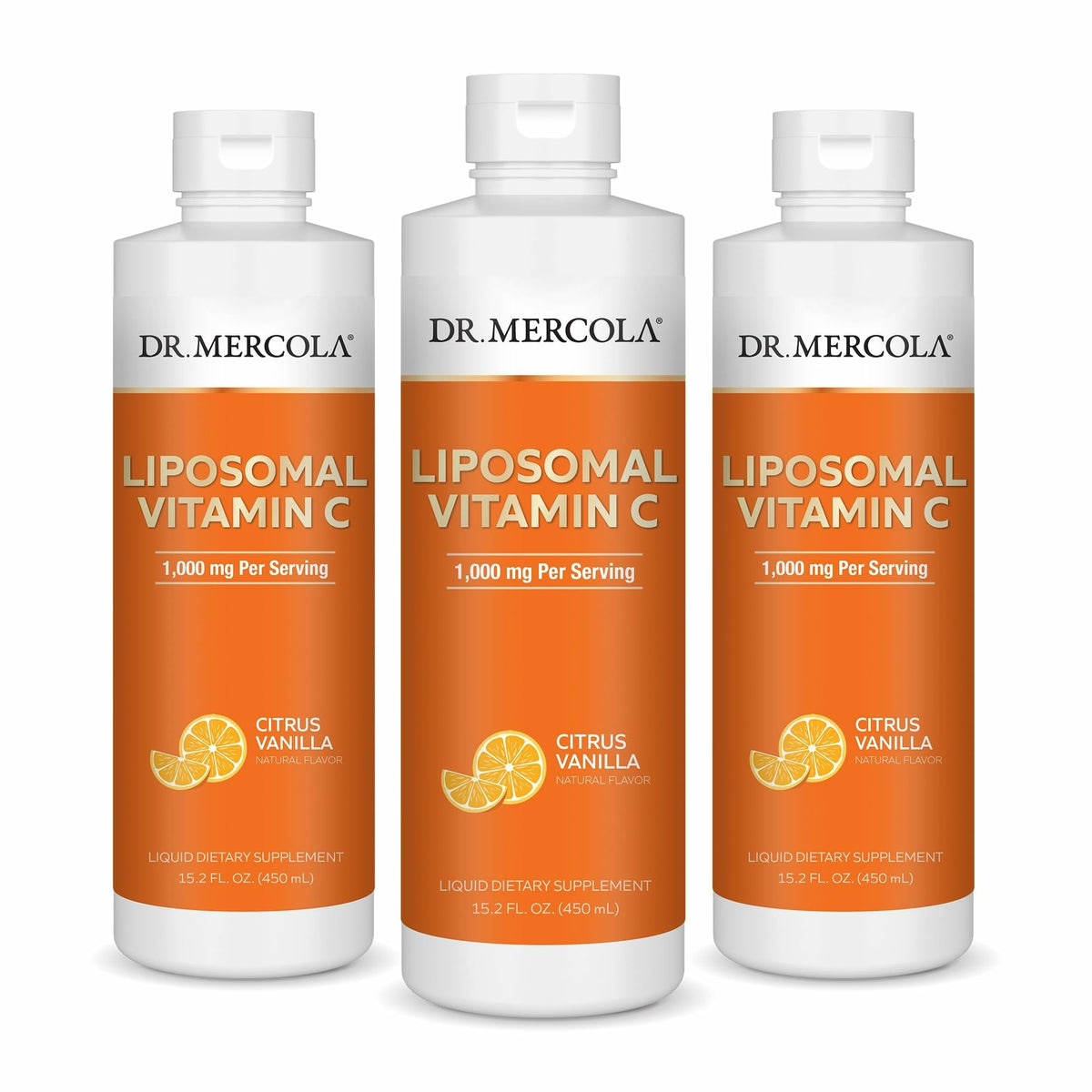 Dr. Mercola Liposomal Vitamin C bottle front view for daily immune support.