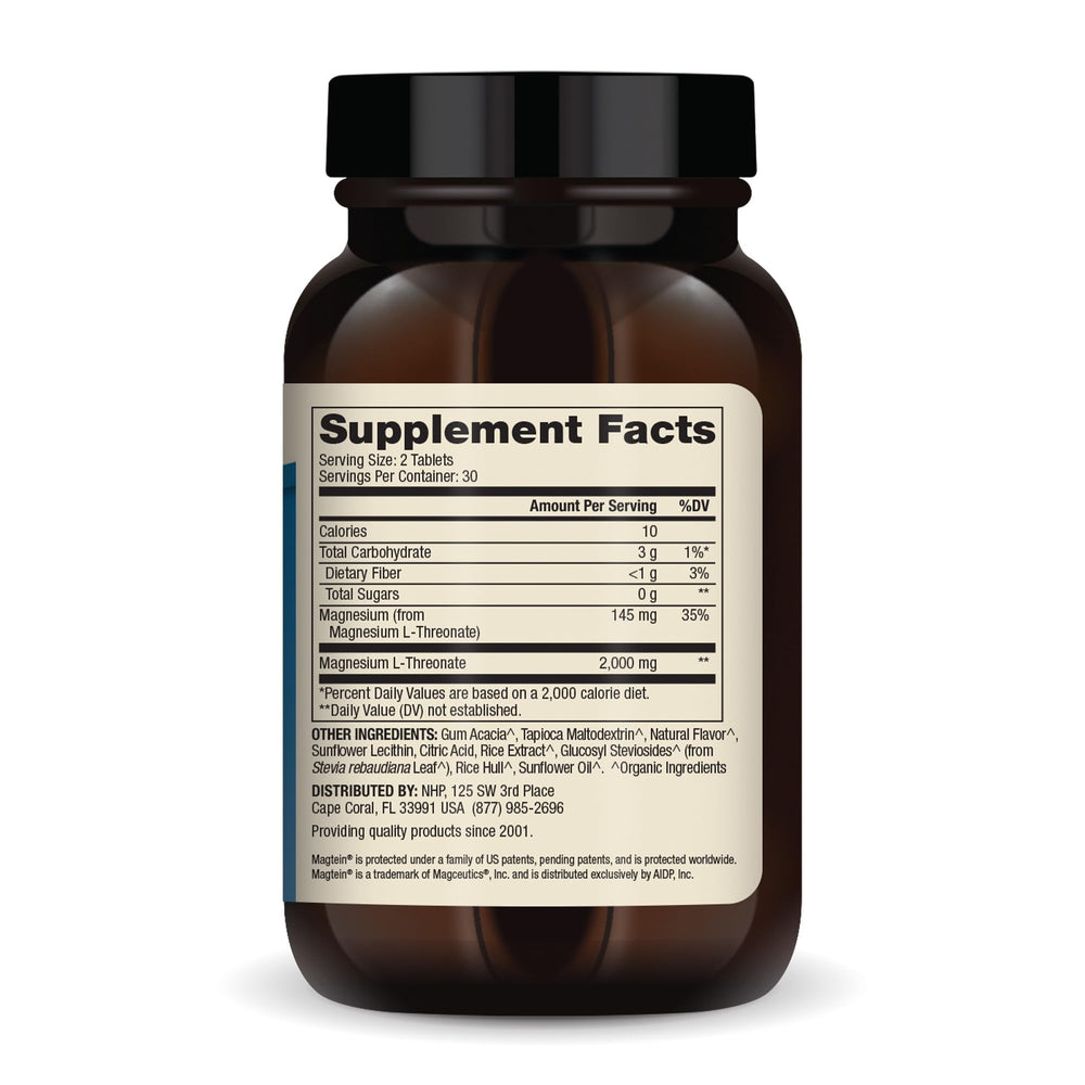 Dr. Mercola Magnesium Chewable Advanced bottle back label explains non-GMO and two-pack value.