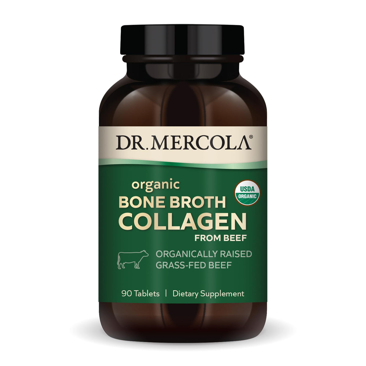 Dr. Mercola Organic Bone Broth Collagen bottle with tablets for daily use