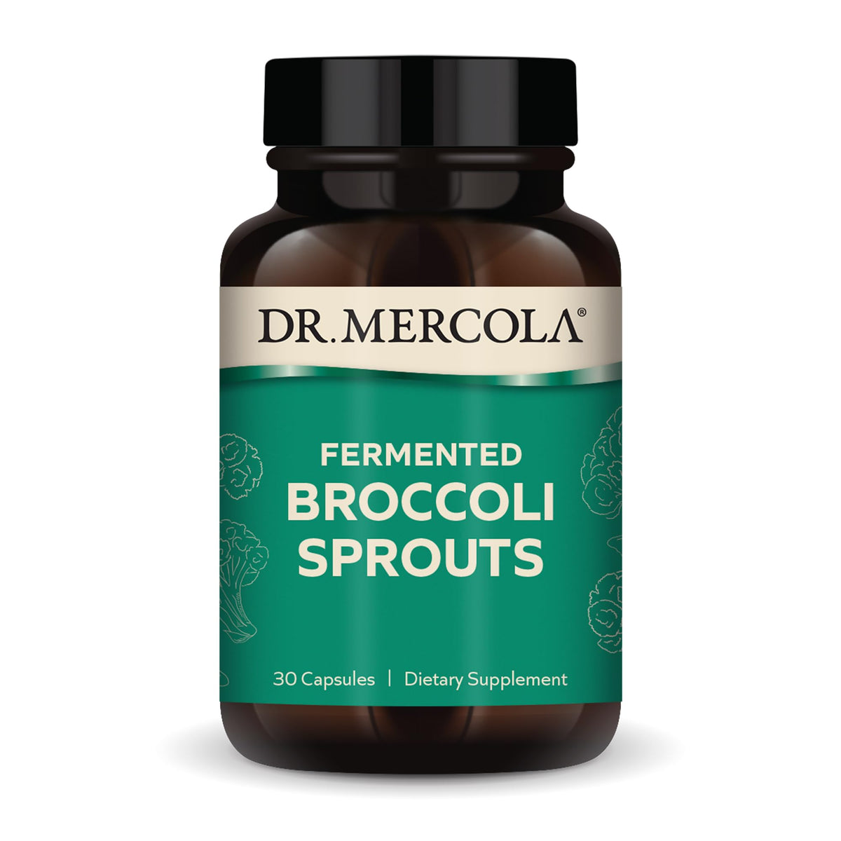 Dr. Mercola Organic Fermented Broccoli Sprouts bottle pour for easy daily detox support.