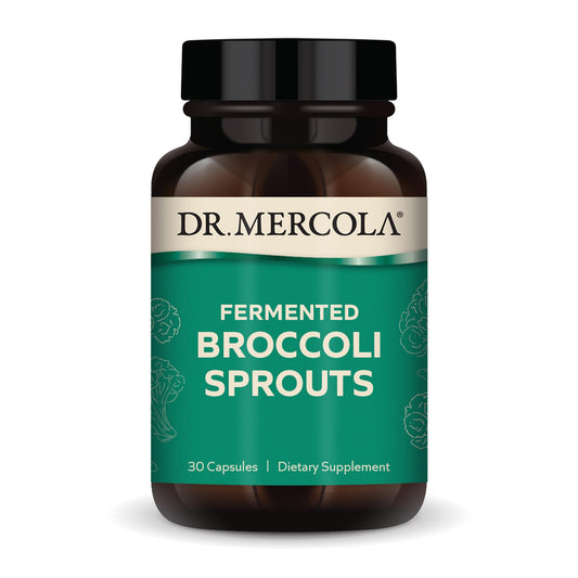 Dr. Mercola Organic Fermented Broccoli Sprouts bottle pour for easy daily detox support.