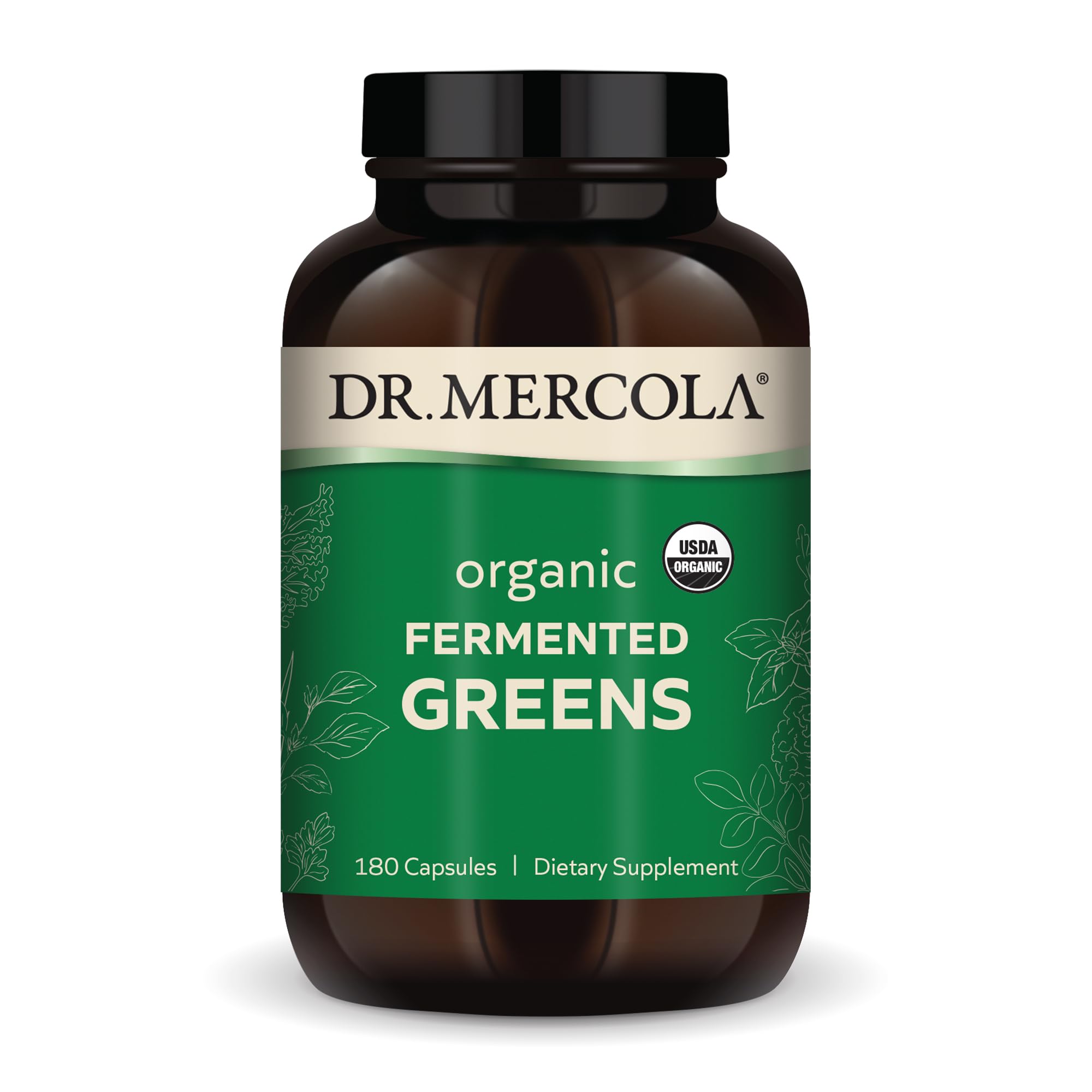 Dr. Mercola Organic Fermented Greens bottle for daily greens intake