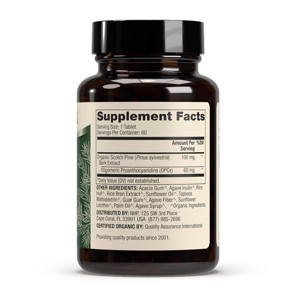 Dr. Mercola Organic Pine Bark Extract tablets close-up highlighting OPCs