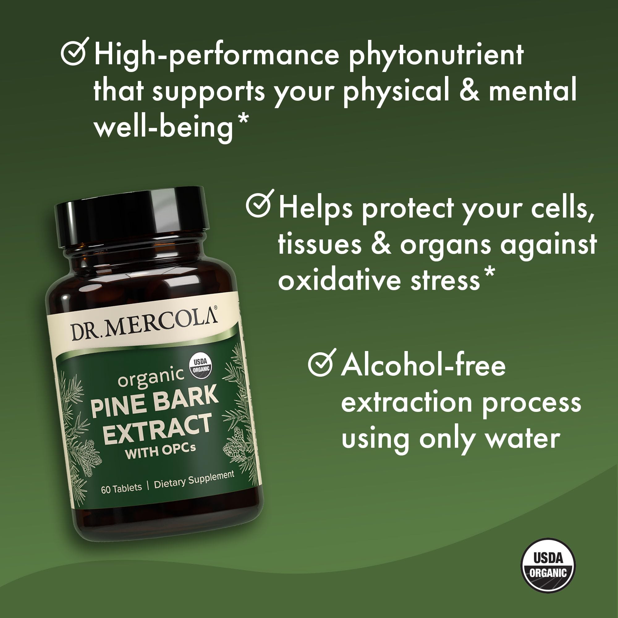 Dr. Mercola Organic Pine Bark Extract USDA Organic seal on label