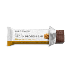 Dr. Mercola Pure Power bar ingredients panel reveals organic pumpkin seed and peanut butter benefits.