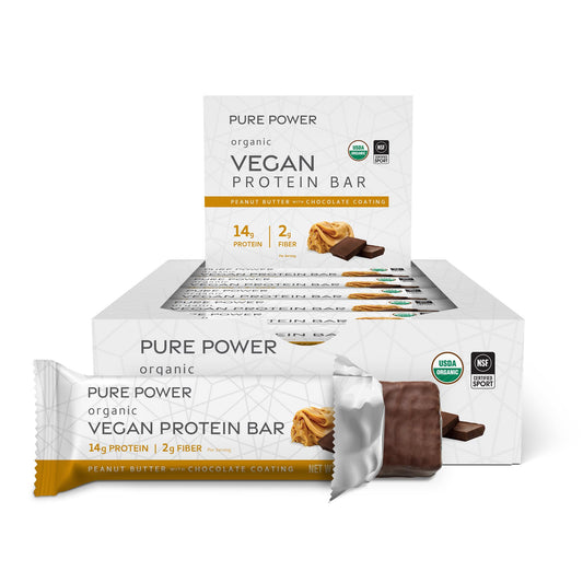 Dr. Mercola Pure Power bar pack-shot highlighting convenient on-the-go energy with clean ingredients.