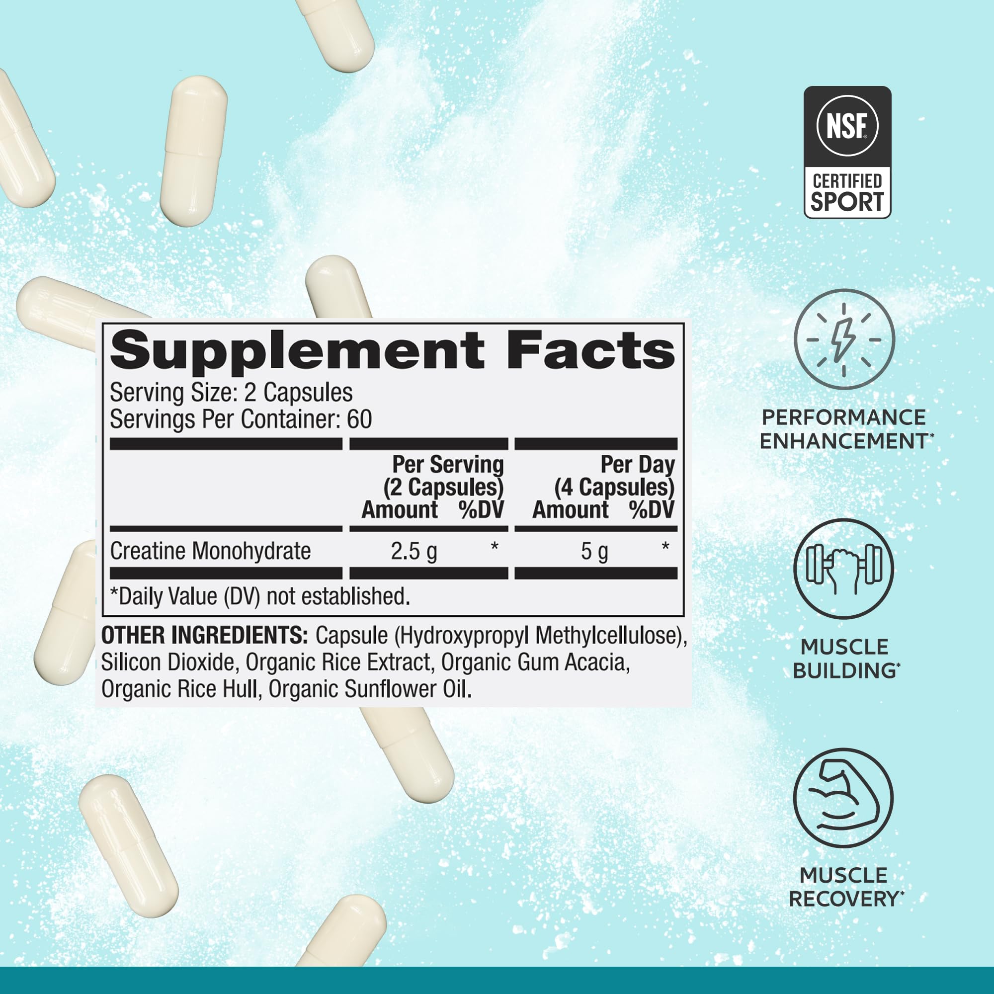 Dr. Mercola Pure Power Creatine Monohydrate label shows purity and ingredients