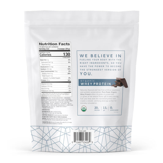 Dr. Mercola Pure Power Organic Whey Protein label close-up showing clean ingredients