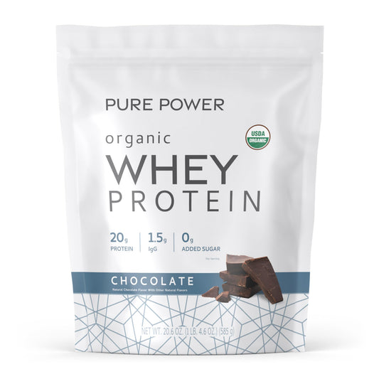 Dr. Mercola Pure Power Organic Whey Protein tub front view for everyday muscle support